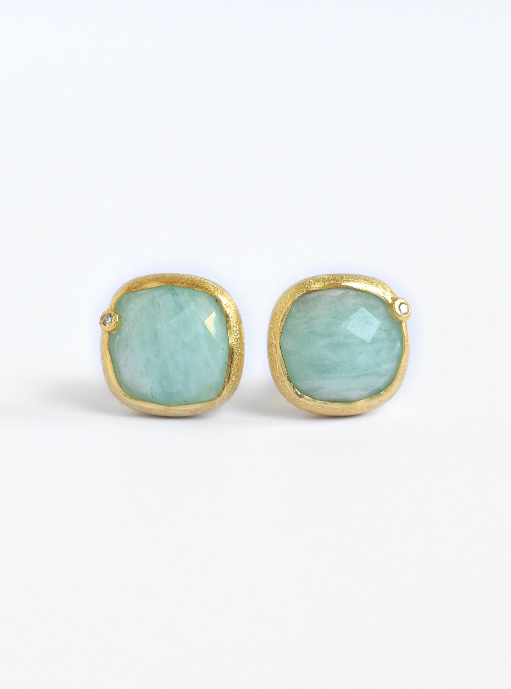 Natural Gemstone with CZ Cushion Earring