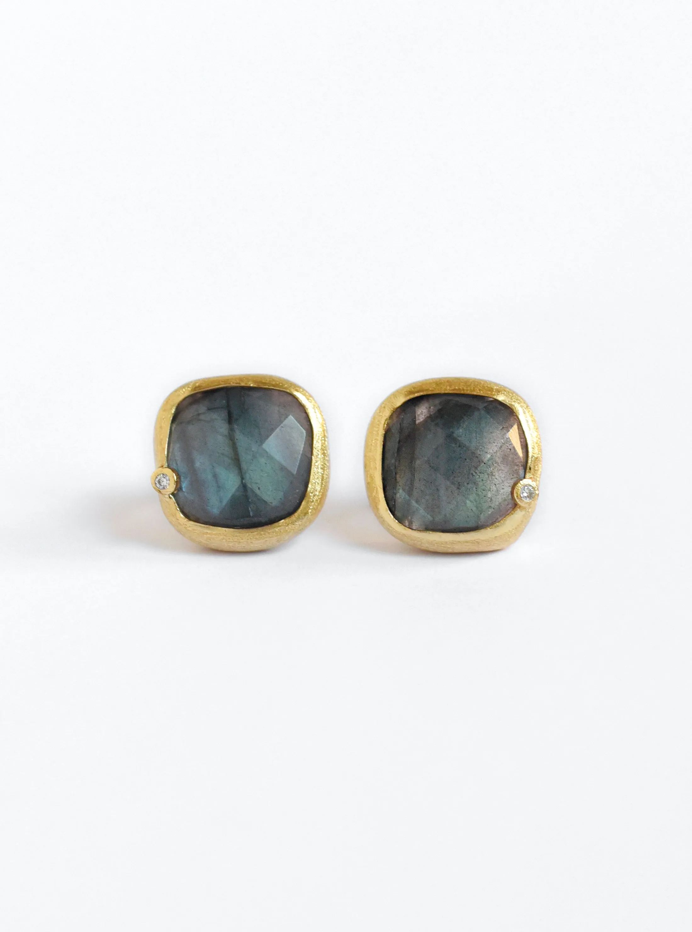 Natural Gemstone with CZ Cushion Earring