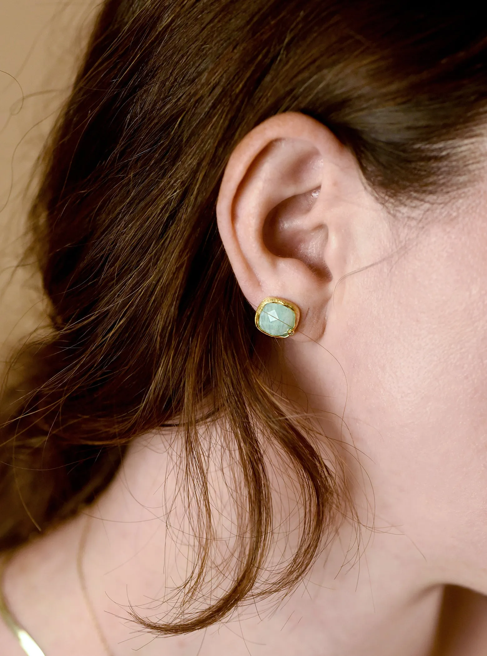 Natural Gemstone with CZ Cushion Earring