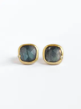 Natural Gemstone with CZ Cushion Earring