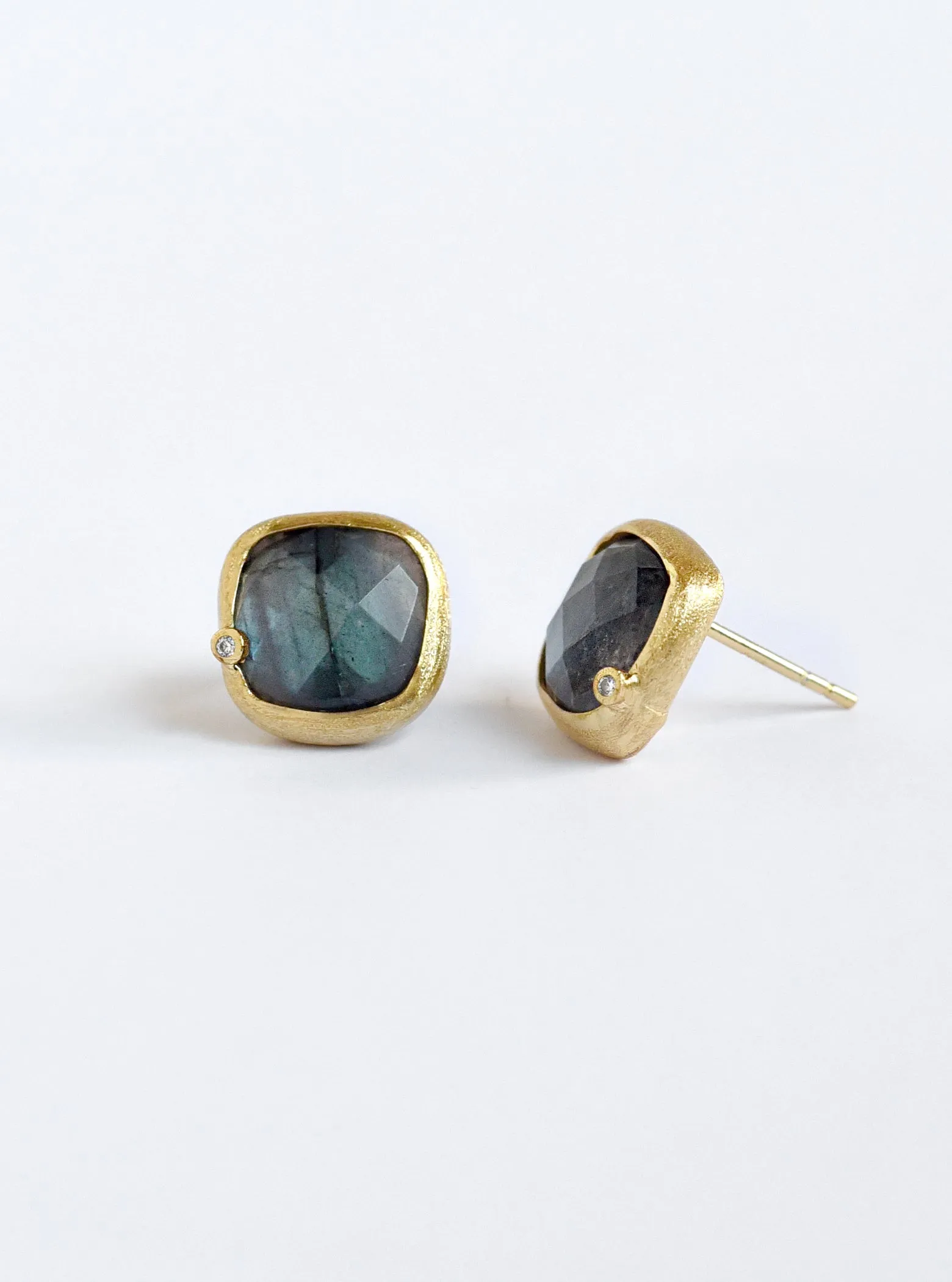 Natural Gemstone with CZ Cushion Earring