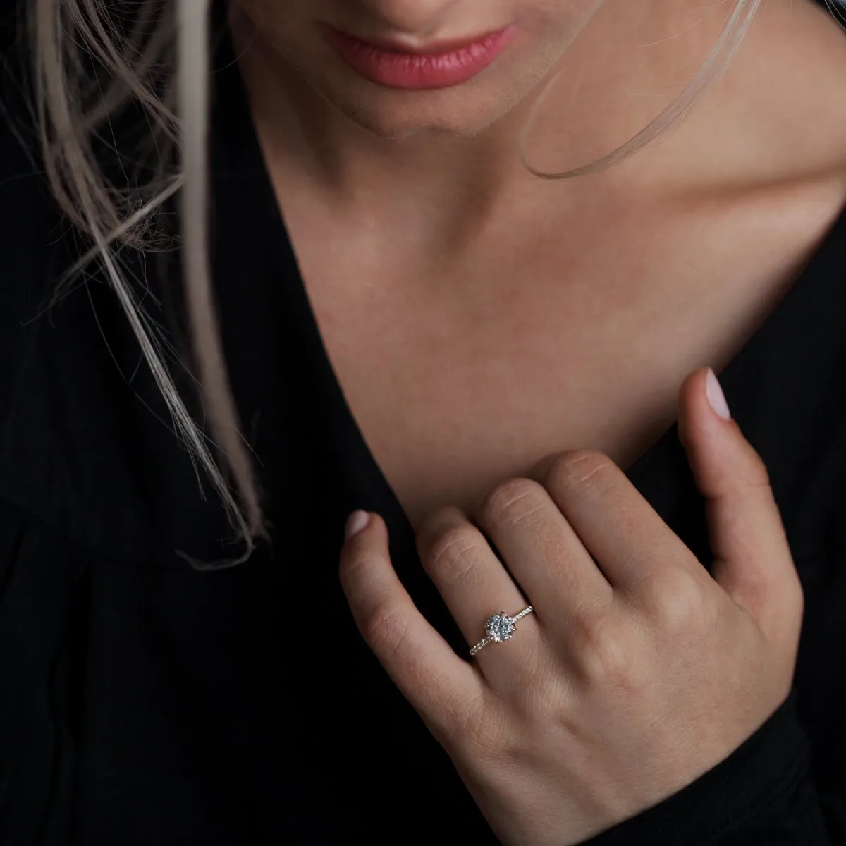 Noémie Solitaire Pave Pick Your Diamond Shape Engagement Ring