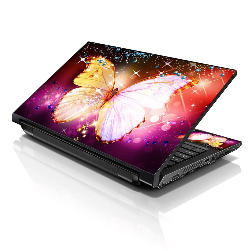 Notebook / Netbook Sleeve Carrying Case w/ Handle & Adjustable Shoulder Strap & Matching Skin – Sparkling Butterfly