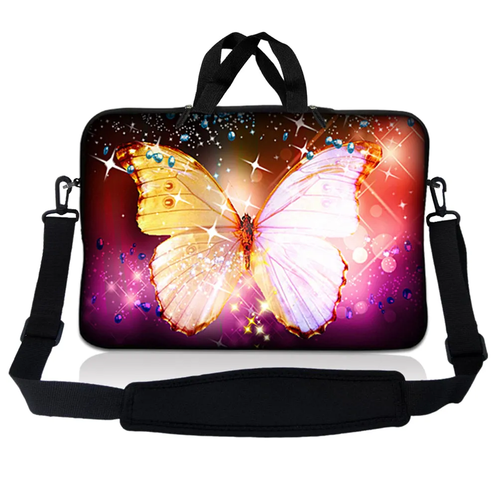 Notebook / Netbook Sleeve Carrying Case w/ Handle & Adjustable Shoulder Strap & Matching Skin – Sparkling Butterfly