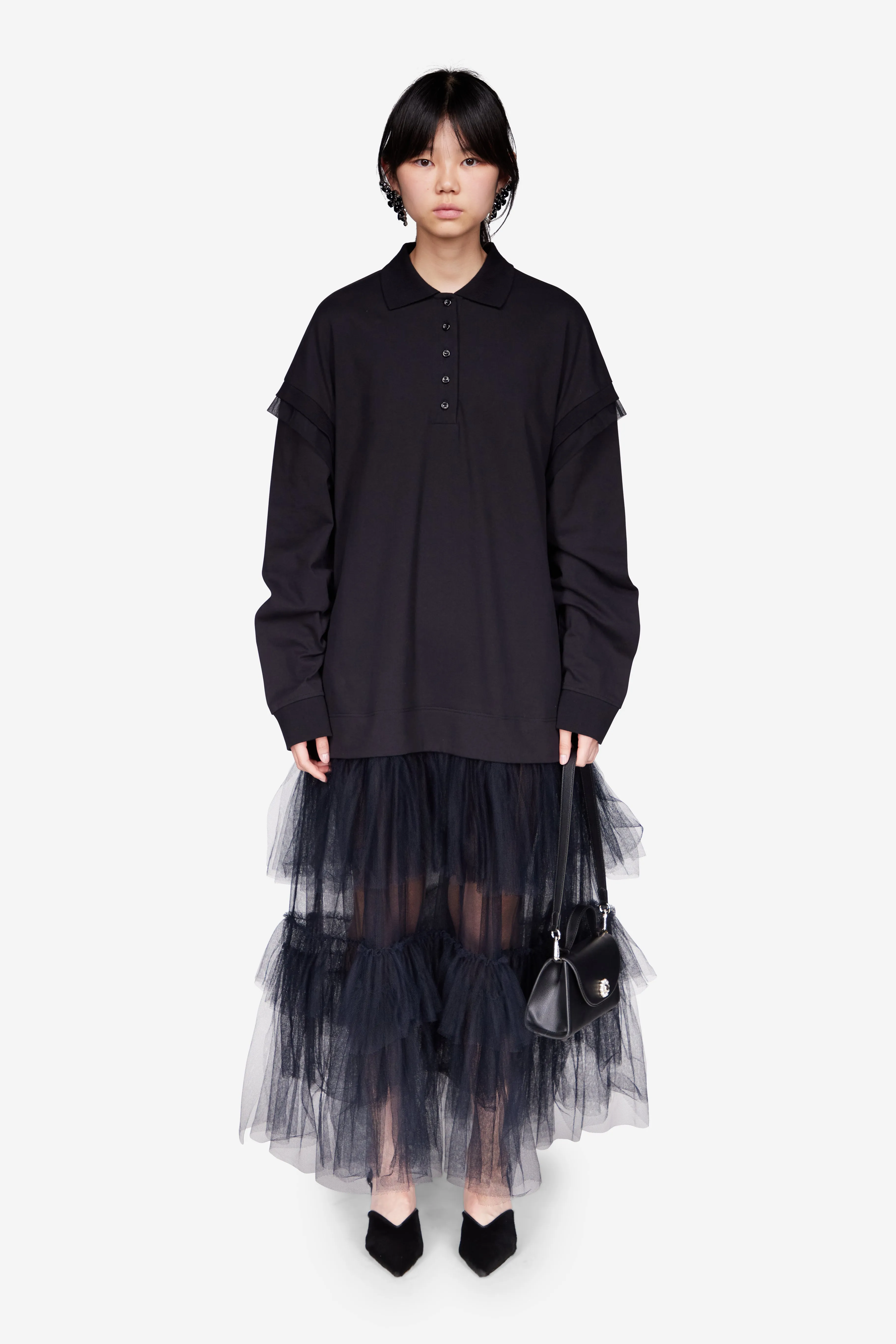 Oversized Tulle Hem Polo Dress