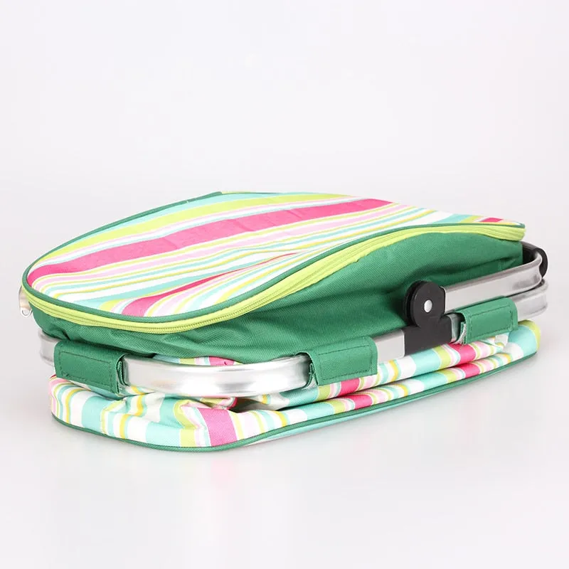Oxford Shopping Basket 26L Cooler Bags Foldable Handbag for Wine Food Fruits Keeping Fresh Lunch Bag for Women Kids Picnic Bags