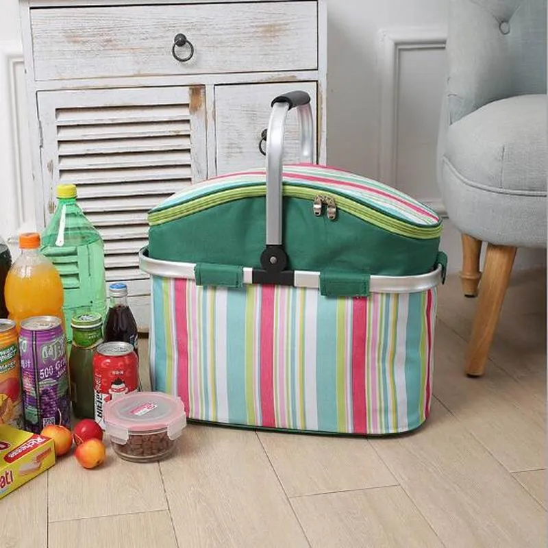 Oxford Shopping Basket 26L Cooler Bags Foldable Handbag for Wine Food Fruits Keeping Fresh Lunch Bag for Women Kids Picnic Bags