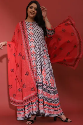 Red Alaoka Printed Dupatta