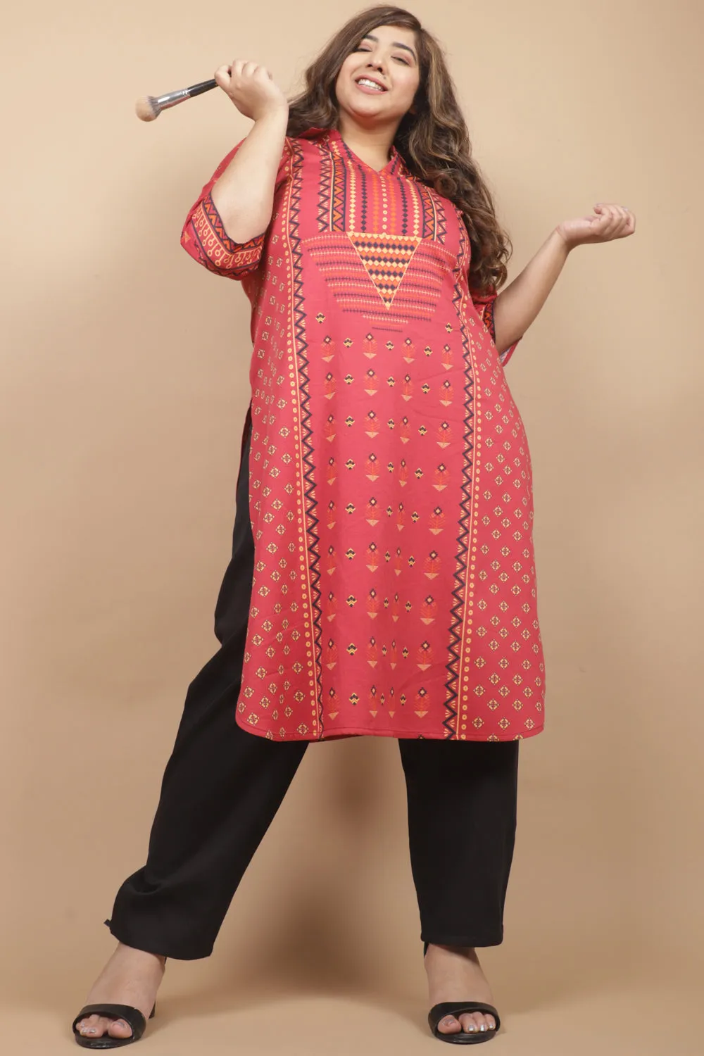 Red Yoke Printed Kurti