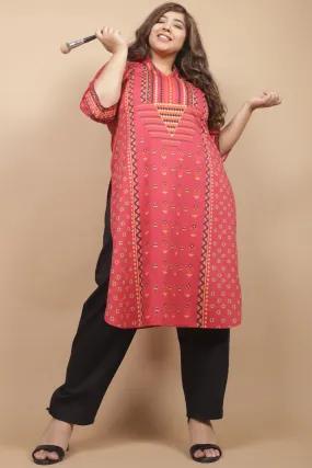 Red Yoke Printed Kurti