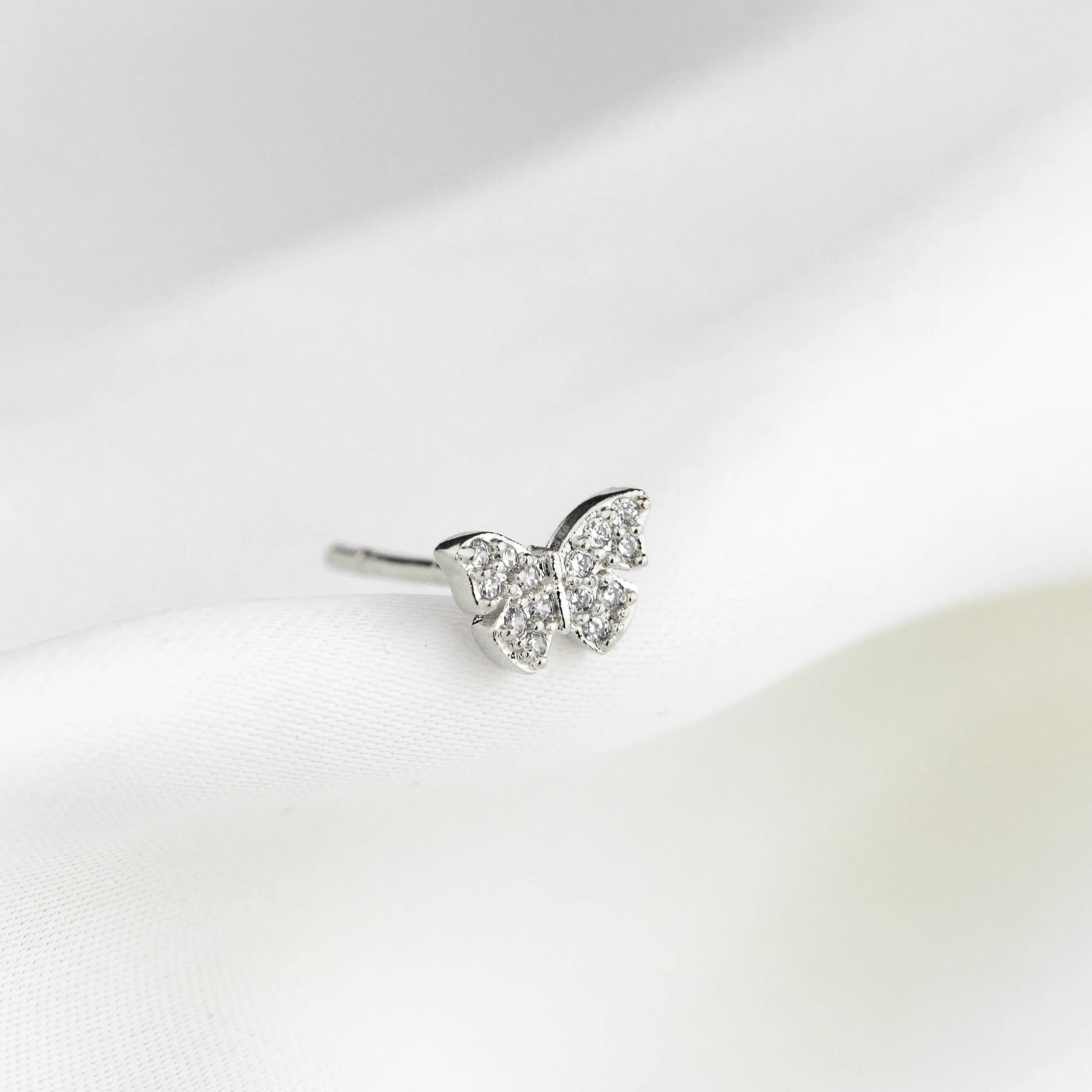 Silver Tiny Sparkling Butterfly Stud