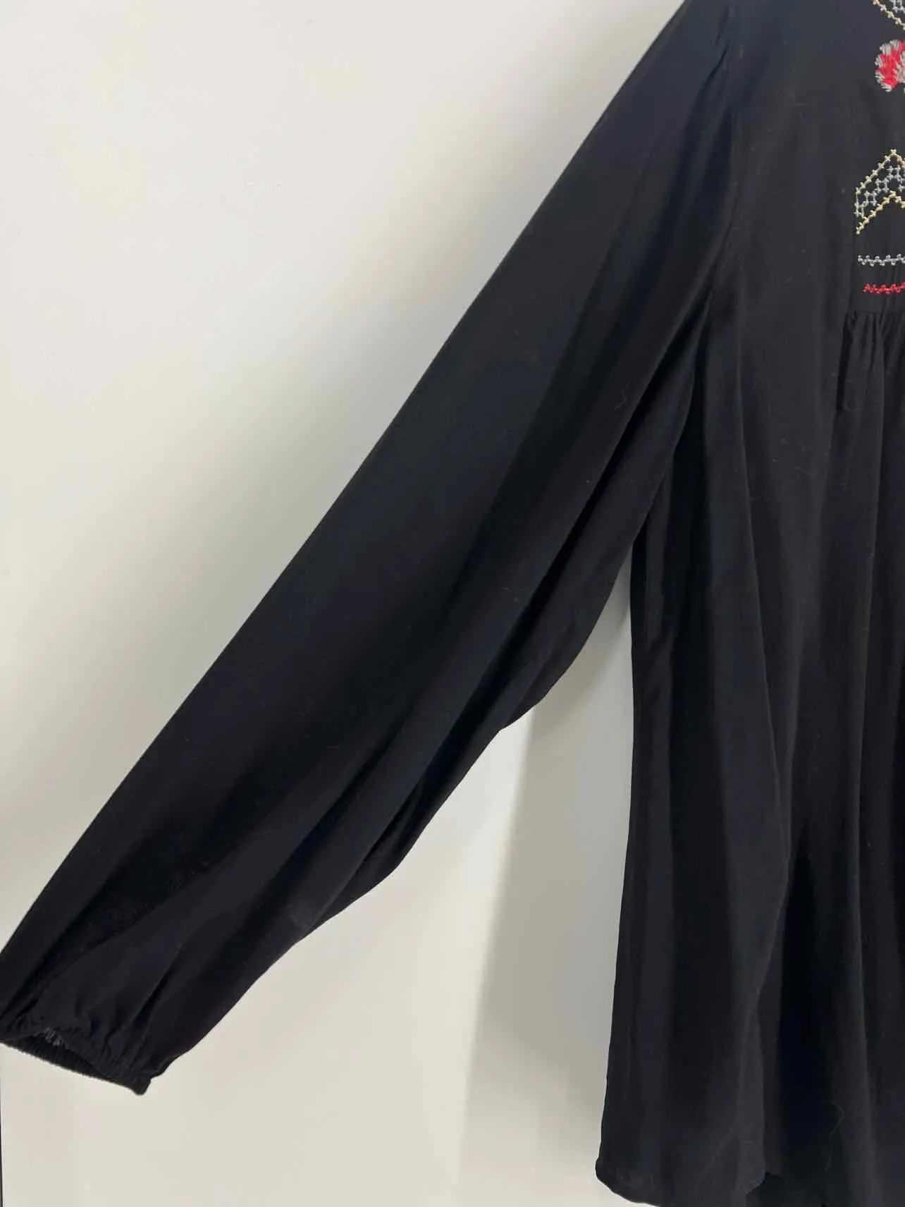 Size XL Black/Multi Embroidered Tassels Designer Blouse