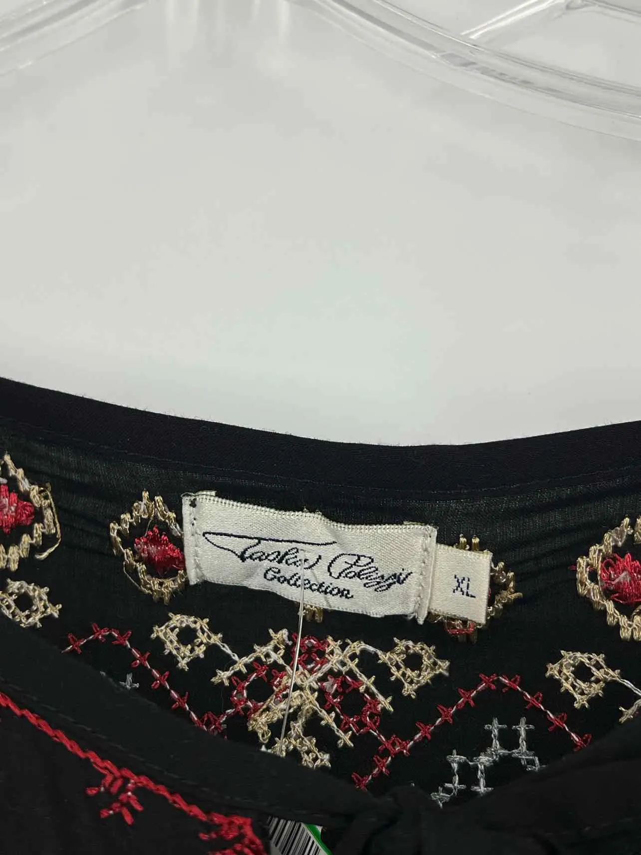 Size XL Black/Multi Embroidered Tassels Designer Blouse