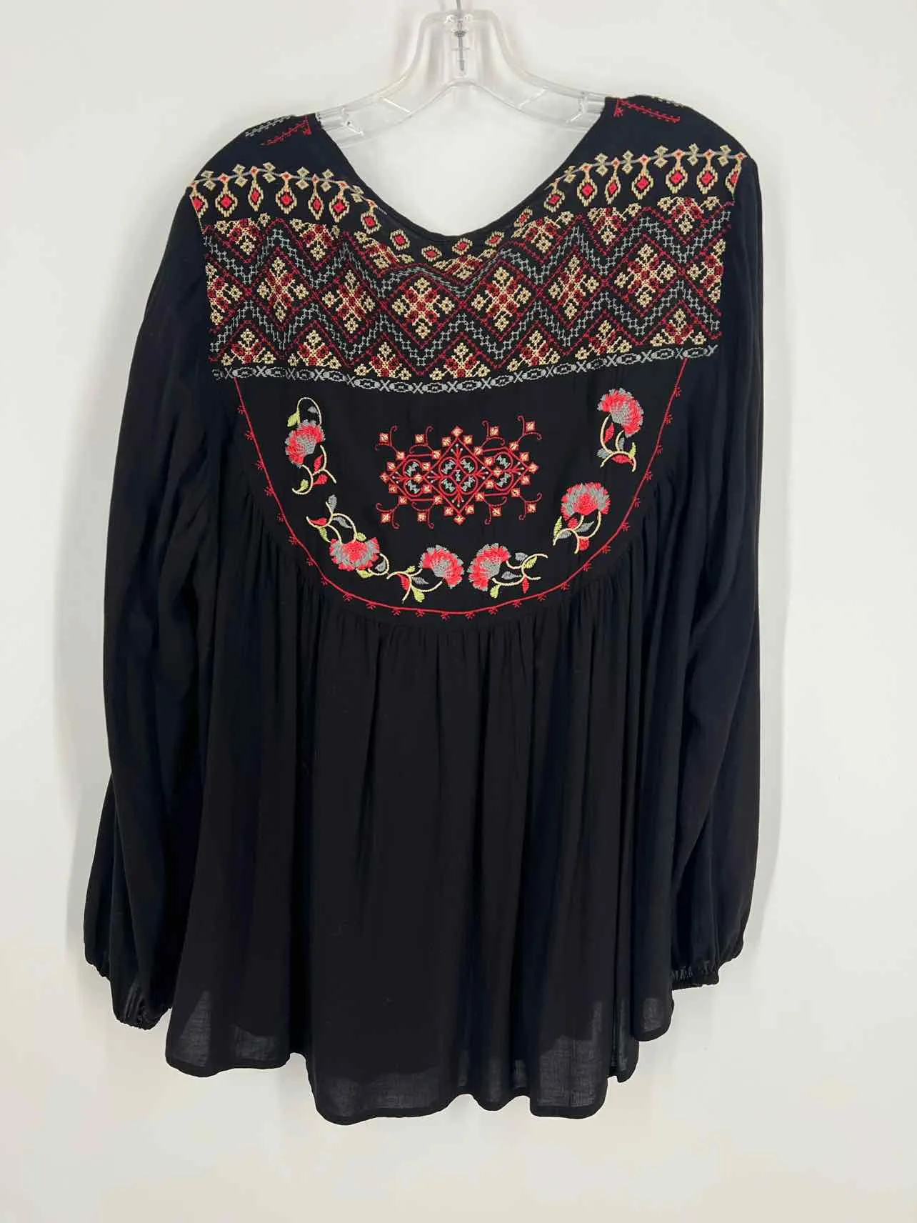 Size XL Black/Multi Embroidered Tassels Designer Blouse