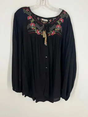 Size XL Black/Multi Embroidered Tassels Designer Blouse