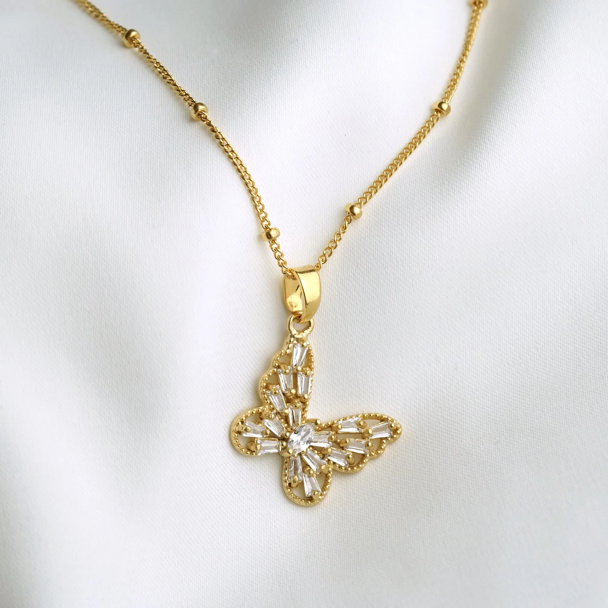 Sparkling Diamonds Butterfly Necklace
