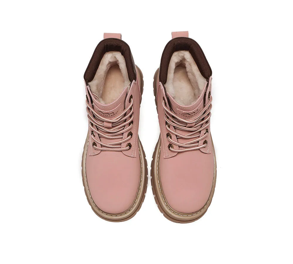 TARRAMARRA® Women Leather Sheepskin Wool Lace Up Chunky Boots Aubrey