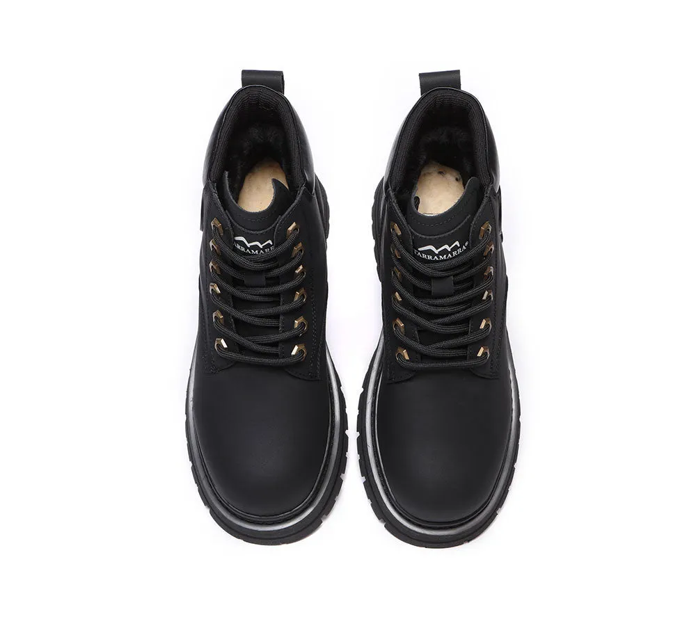TARRAMARRA® Women Leather Sheepskin Wool Lace Up Chunky Boots Aubrey