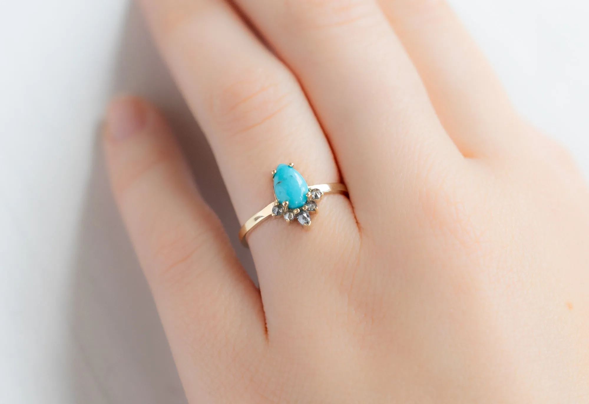 The Aster Ring with a Sleeping Beauty .85ct Pear Shaped Turquoise