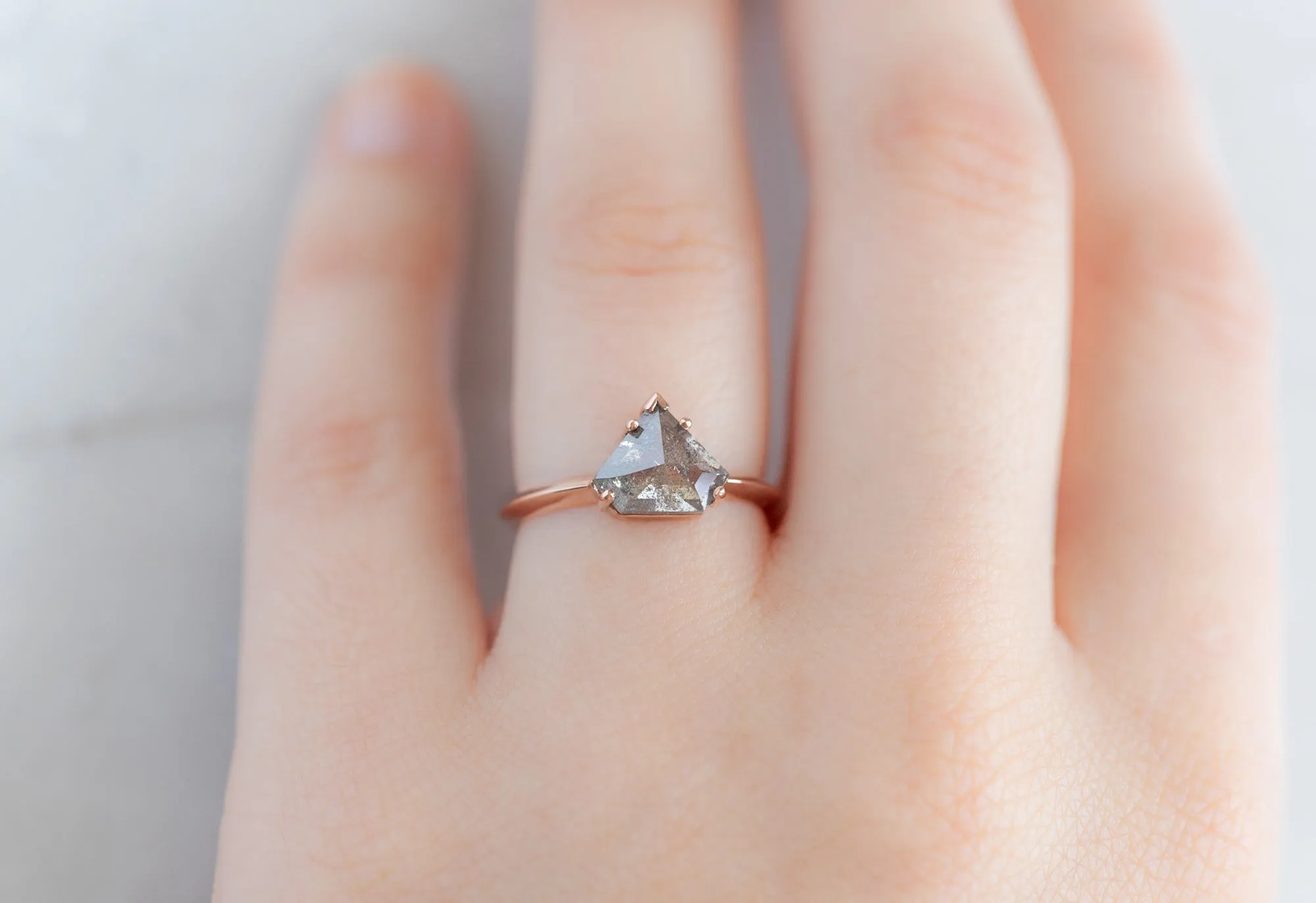The Sage Ring with a 2.16ct Shield-Cut Salt and Pepper Diamond