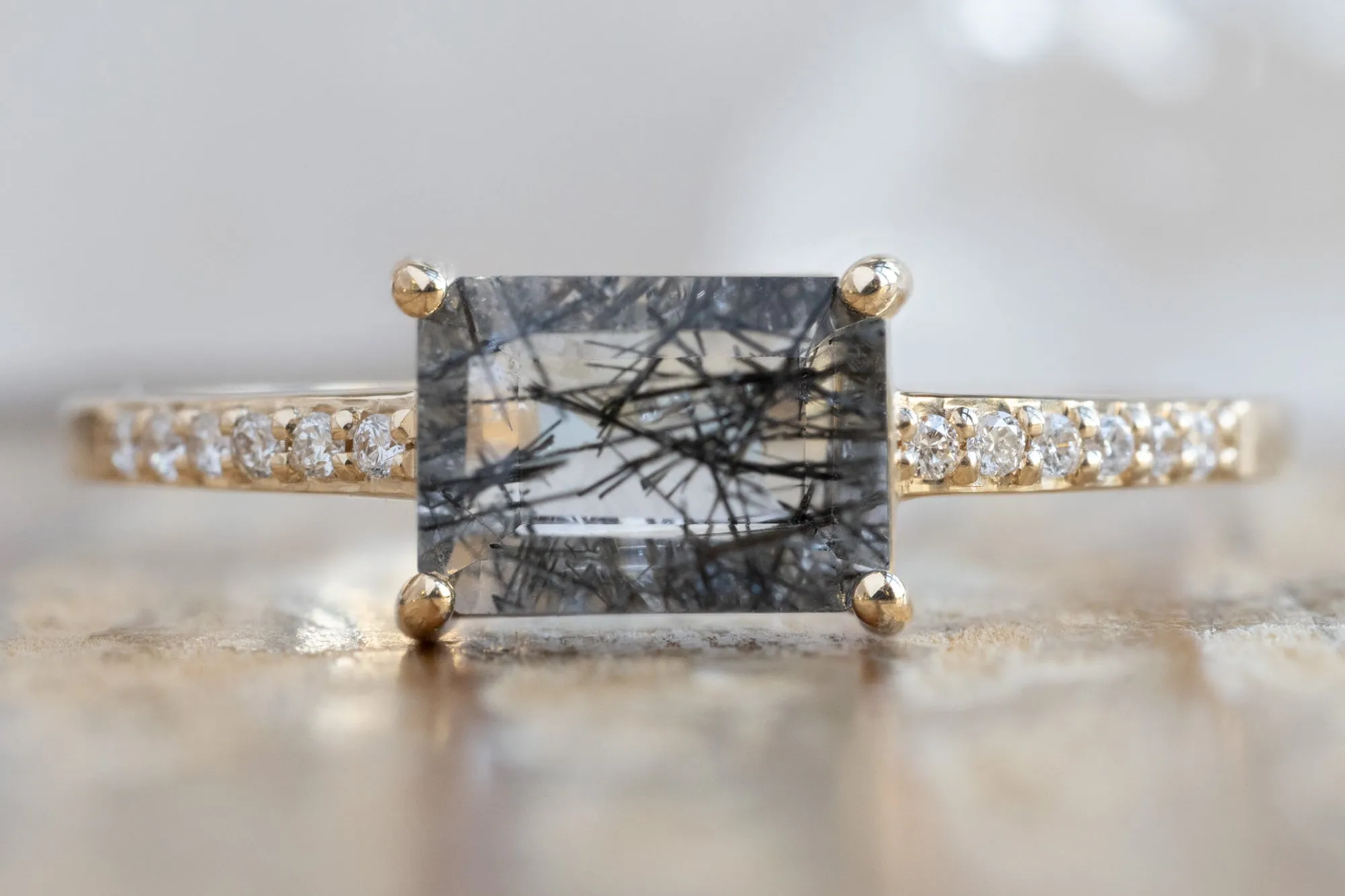 The Willow Ring with a .91ct Emerald-Cut Tourmaline In Quartz