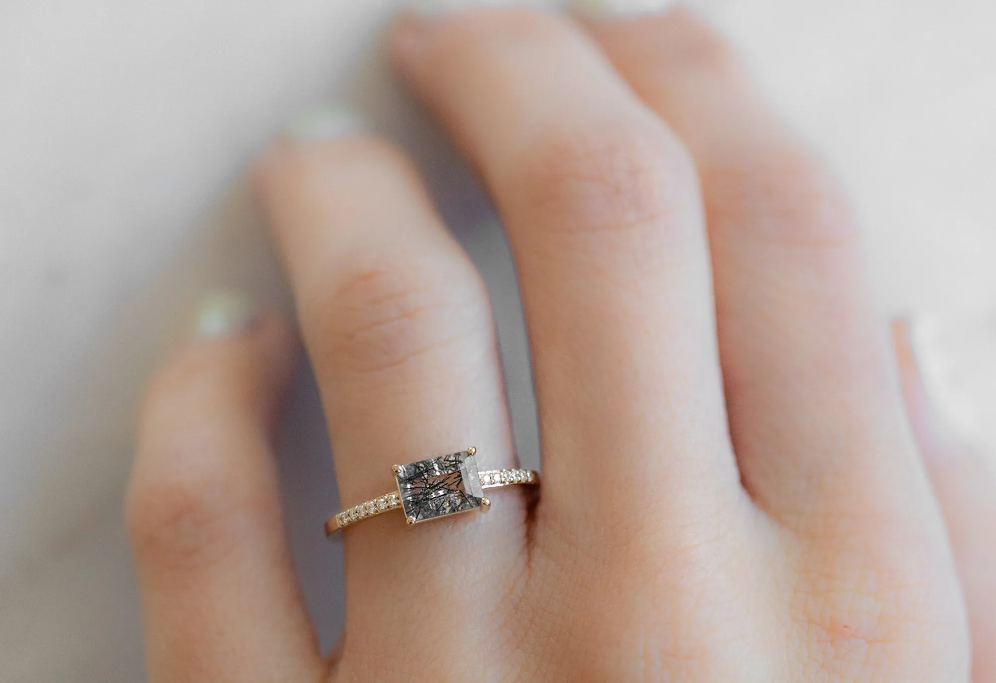The Willow Ring with a .91ct Emerald-Cut Tourmaline In Quartz