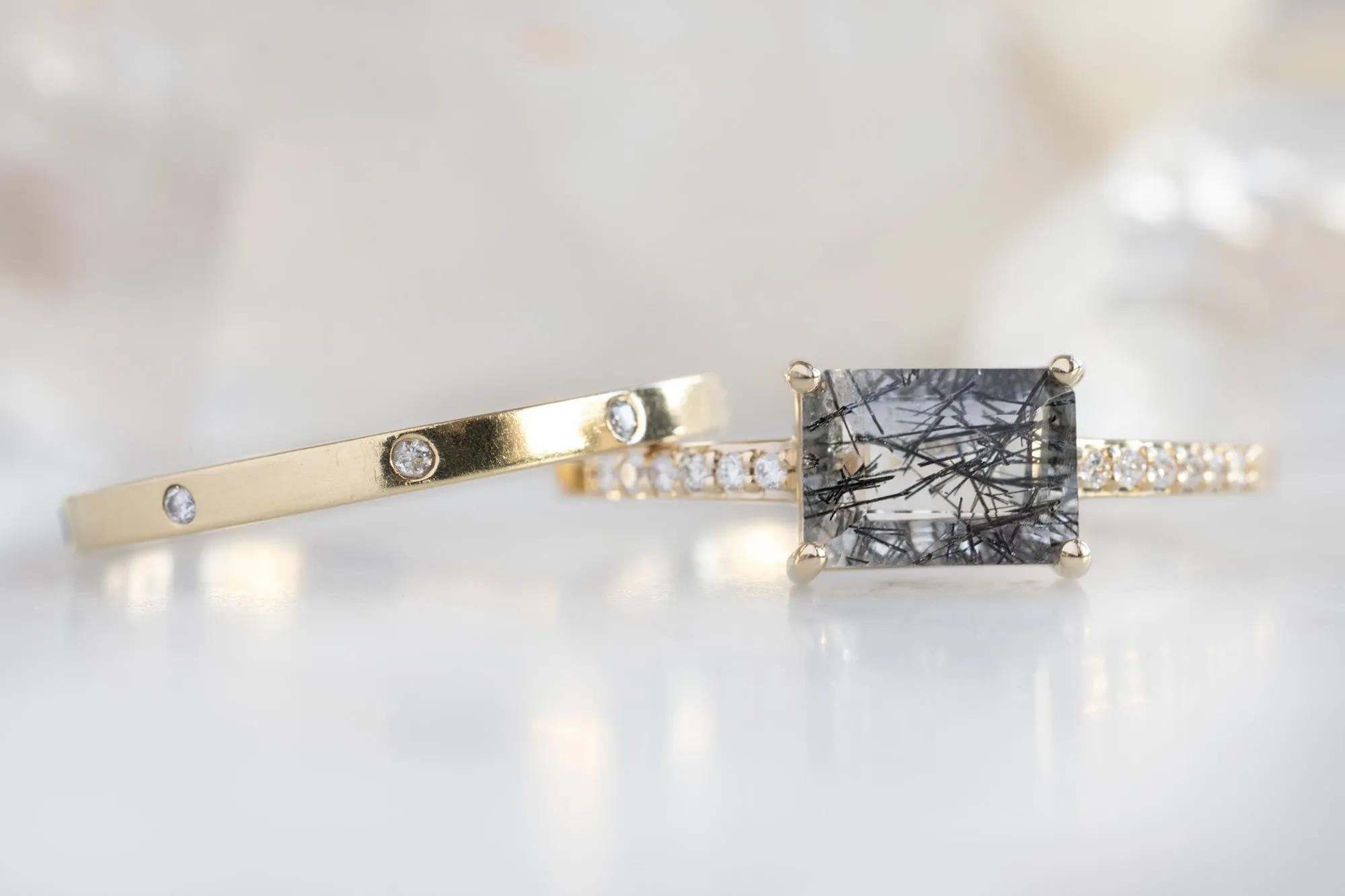 The Willow Ring with a .91ct Emerald-Cut Tourmaline In Quartz