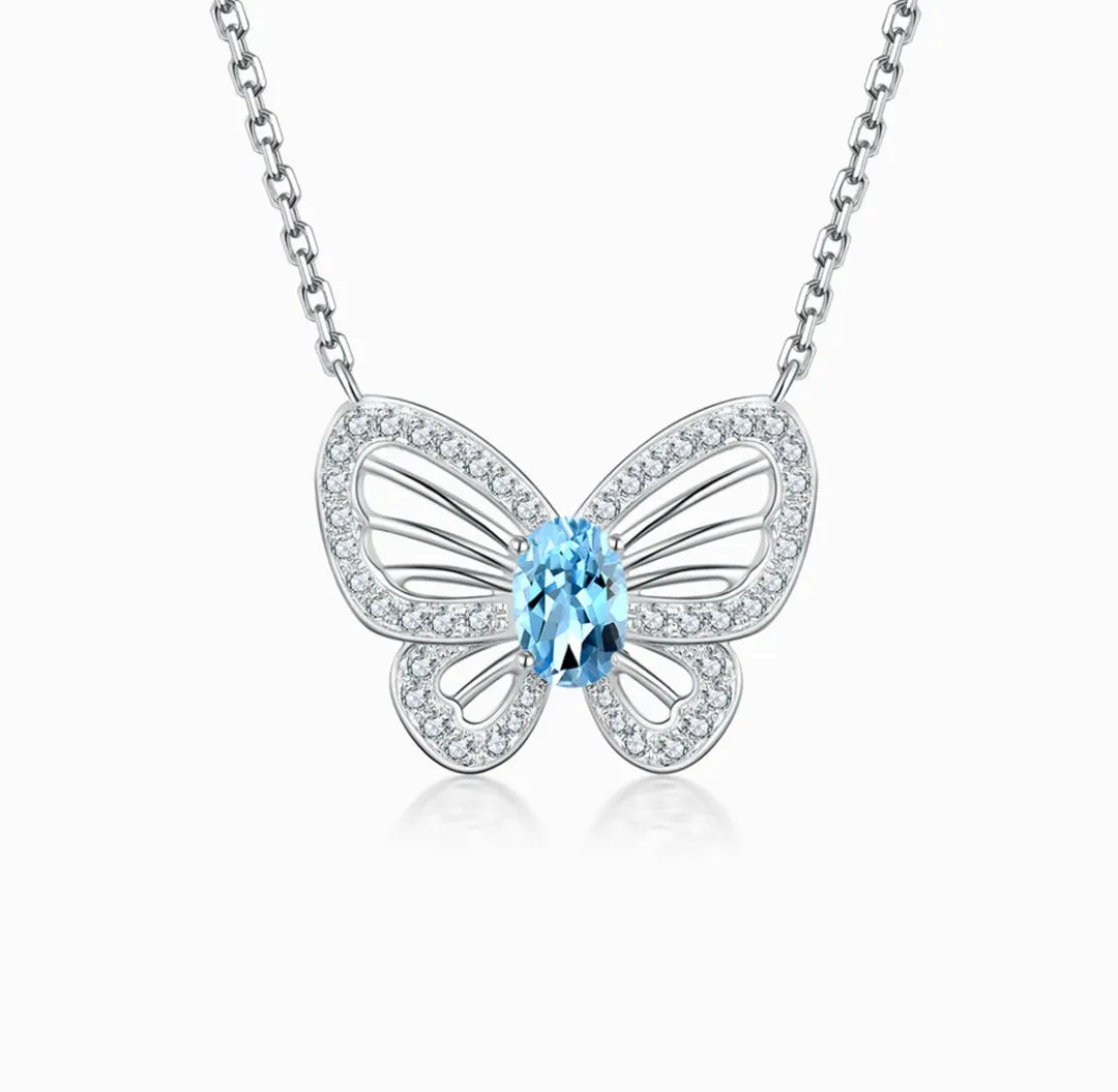 THIALH - FAUNA & FLORA - Aquamarine Diamond Butterfly Necklace