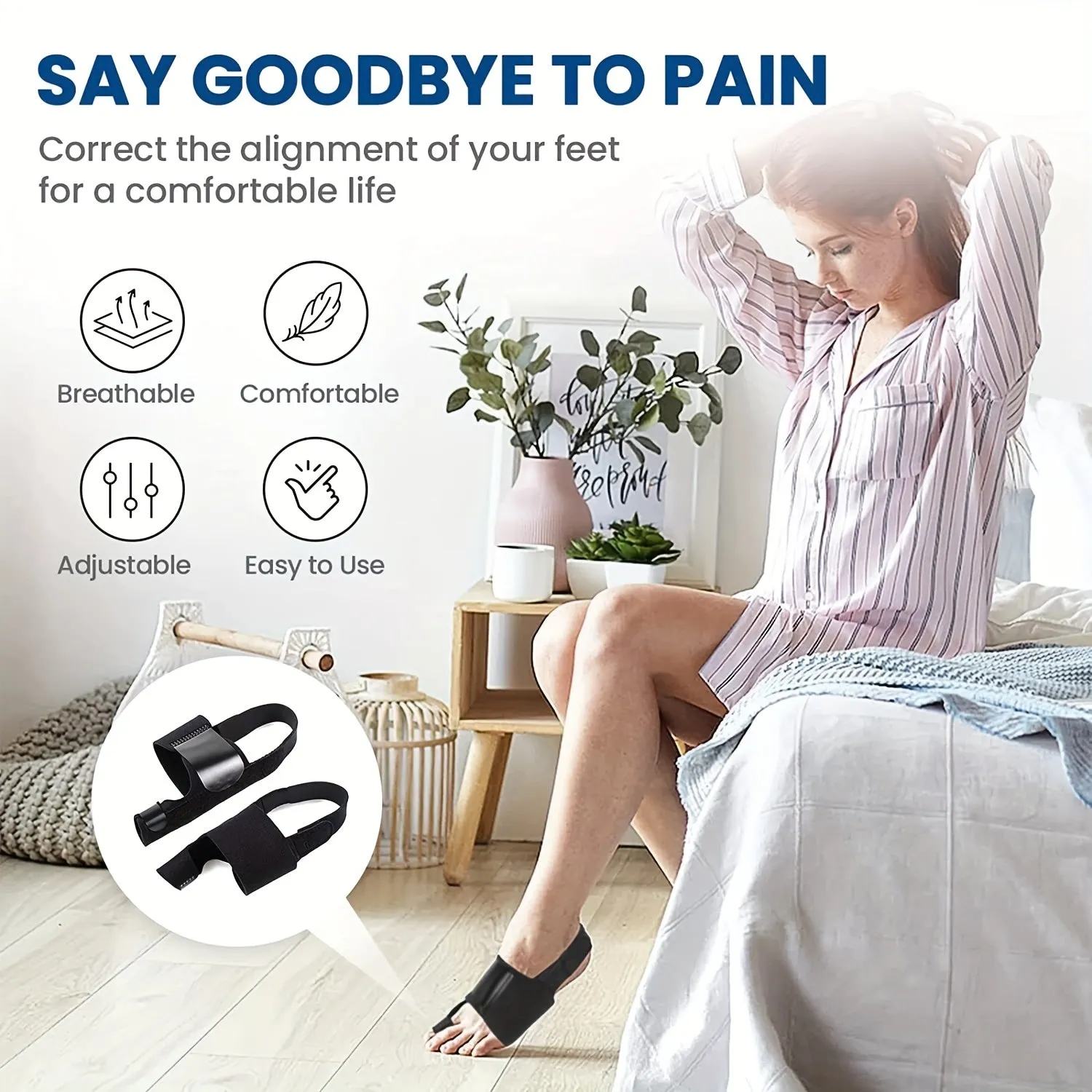 Toe Separator For Bunion Relief Adjustable Bunion Corrector Support Brace with Built-in Metal Plate for Men and Women 1 pair