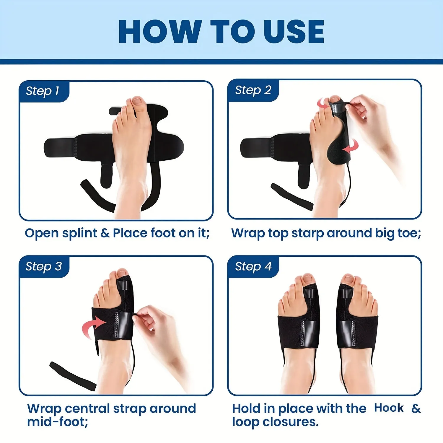 Toe Separator For Bunion Relief Adjustable Bunion Corrector Support Brace with Built-in Metal Plate for Men and Women 1 pair