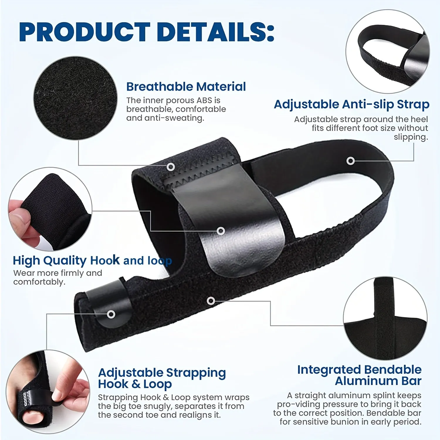 Toe Separator For Bunion Relief Adjustable Bunion Corrector Support Brace with Built-in Metal Plate for Men and Women 1 pair