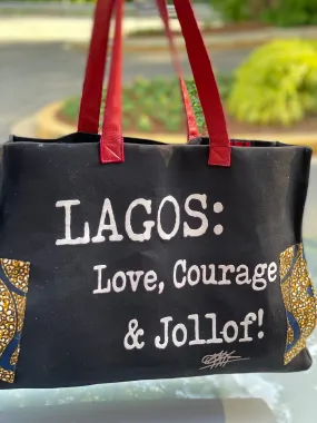 Trapezoid Leather Trim Tote: LAGOS: Love, Courage &Jollof