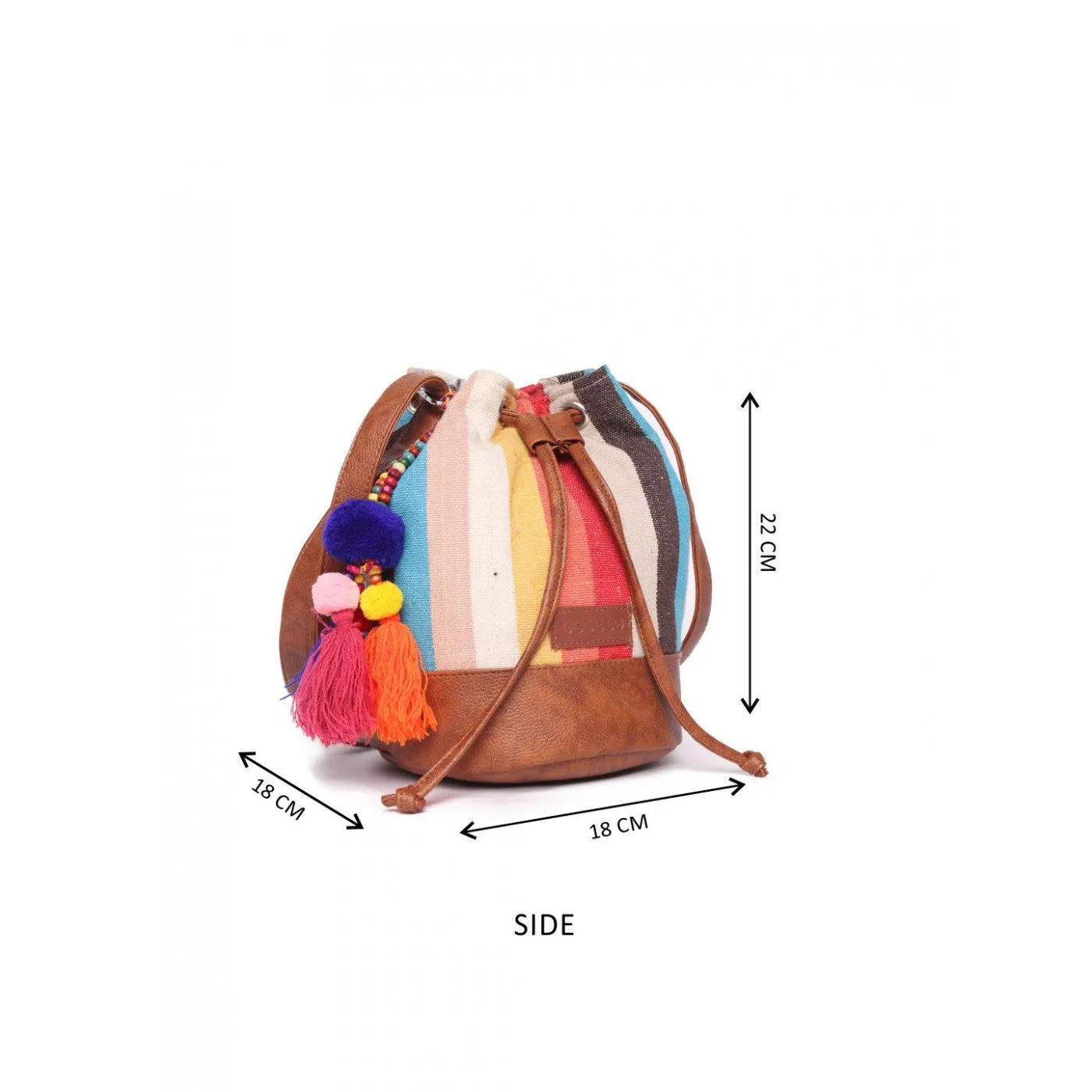 Women Multi Aztec Jacquard Sling Bag With Drawstring Closure