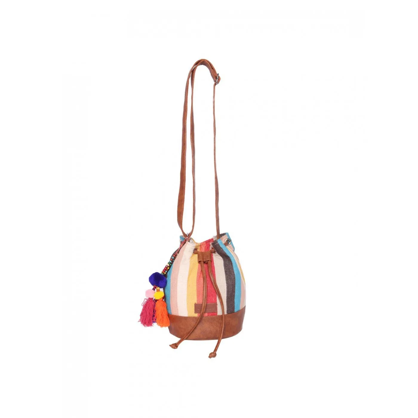 Women Multi Aztec Jacquard Sling Bag With Drawstring Closure