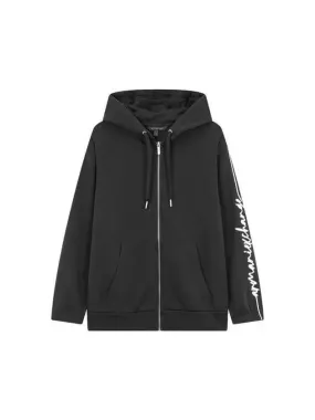 Women s Line Logo Embroidered Hooded Zip up Black 271700