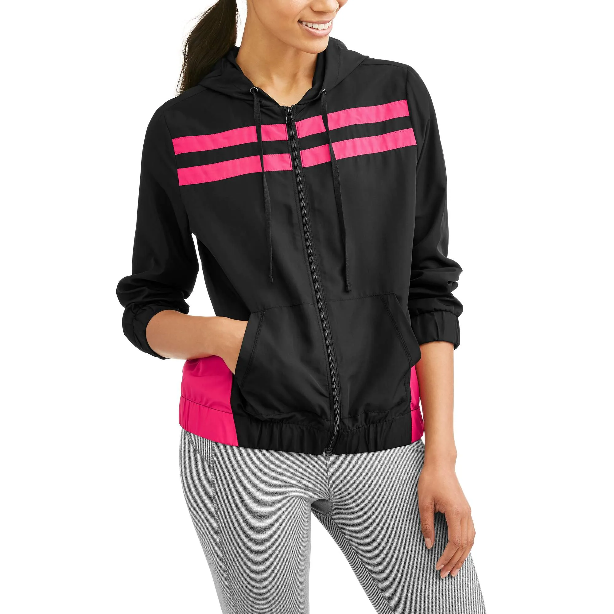 Women's Full Zip Hoodie Windbreaker with Athletic Stripes