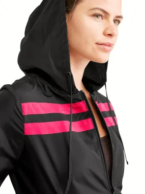 Women's Full Zip Hoodie Windbreaker with Athletic Stripes