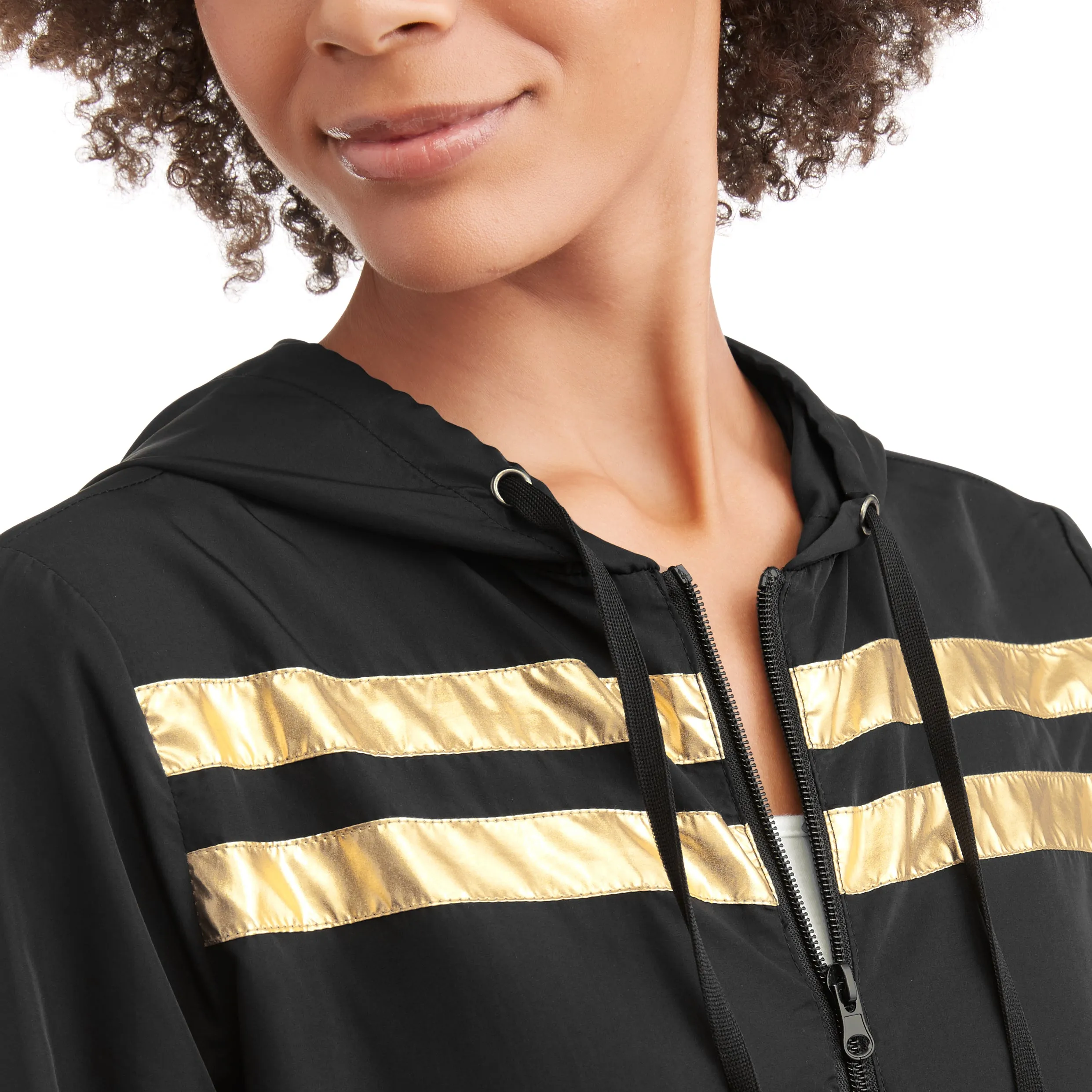 Women's Full Zip Hoodie Windbreaker with Athletic Stripes